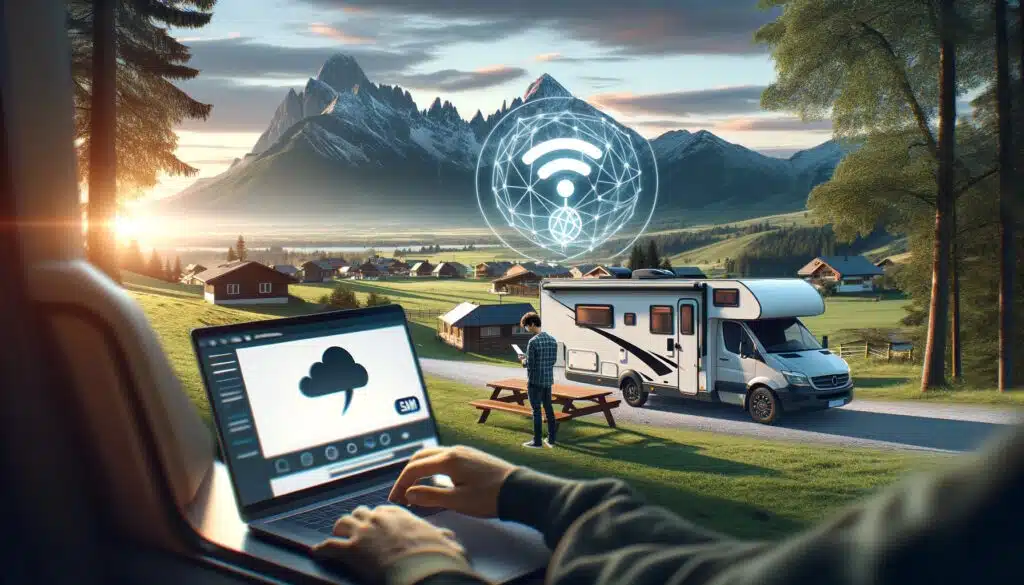 Travail à distance en montagne avec RV et wifi.