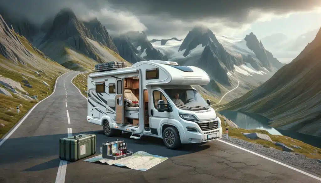 Camping-car voyageant dans montagnes pittoresques.