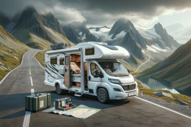 Camping-car voyageant dans montagnes pittoresques.