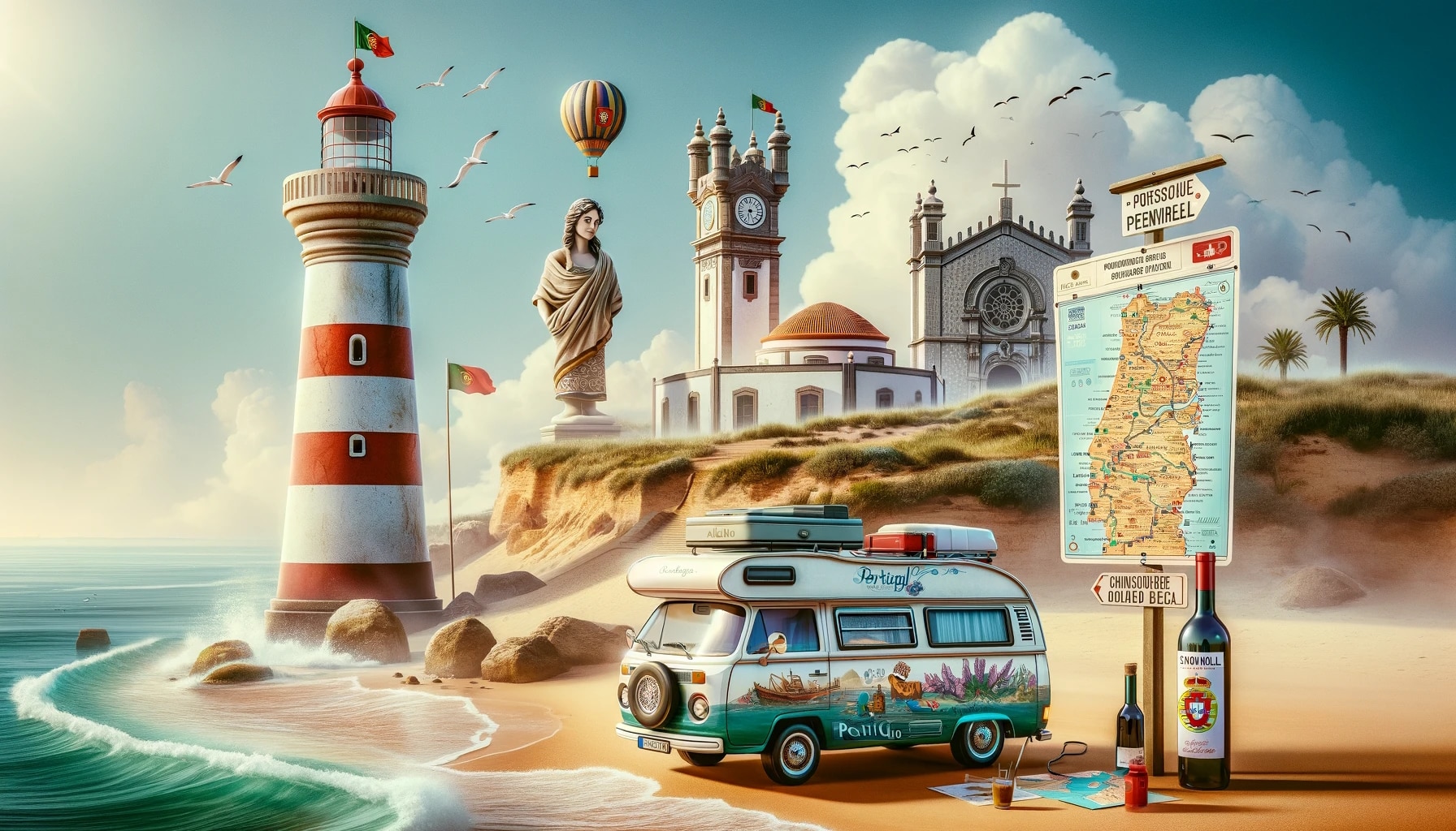 Illustration fantasque de voyage en Portugal.