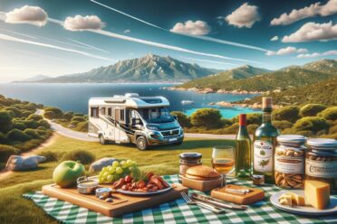 Camping-car en bord de mer Corse, pique-nique gourmand.