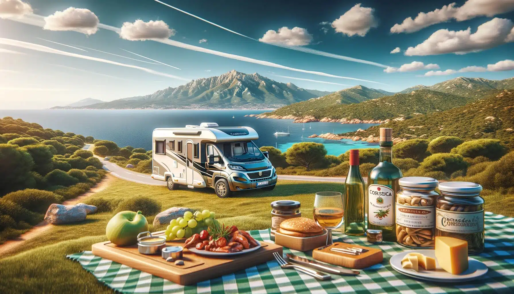 Camping-car en bord de mer Corse, pique-nique gourmand.