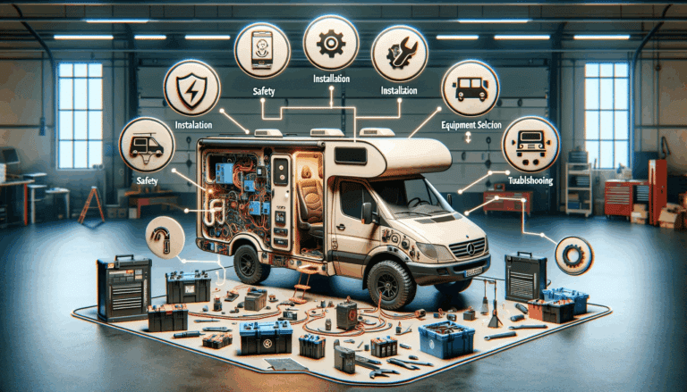 Atelier mécanique, van démonté, outils, diagrammes, électricité.