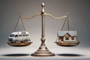 Balance avec maison et camping-car.