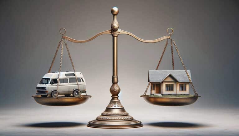 Balance avec maison et camping-car.