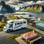 Camping-car et pique-nique en bord de fjord.