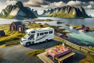 Camping-car et pique-nique en bord de fjord.