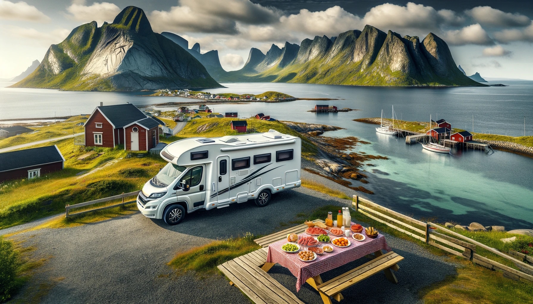Camping-car et pique-nique en bord de fjord.