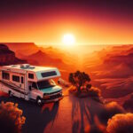 Camping-car devant coucher de soleil au Grand Canyon.