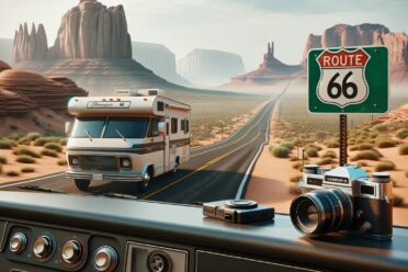 Camping-car et appareil photo sur Route 66.