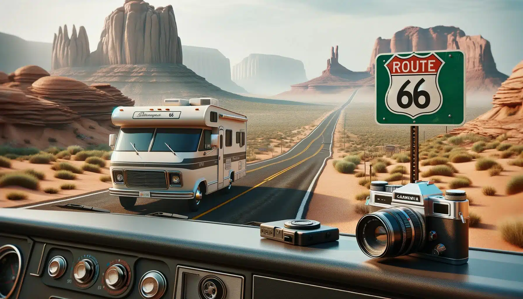 Camping-car et appareil photo sur Route 66.