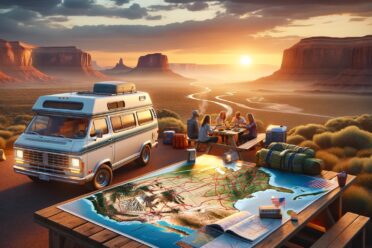 Pique-nique au coucher de soleil, désert américain.