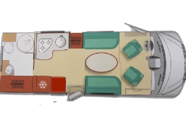 Plan d'aménagement intérieur de caravane.