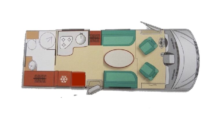 Plan d'aménagement intérieur de caravane.