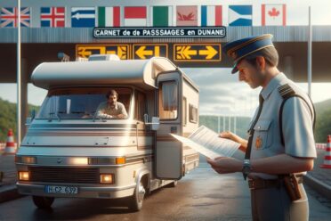 Contrôle douanier en frontière, camping-car et douanier.