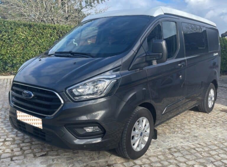 Fourgonnette noire Ford garée en extérieur.