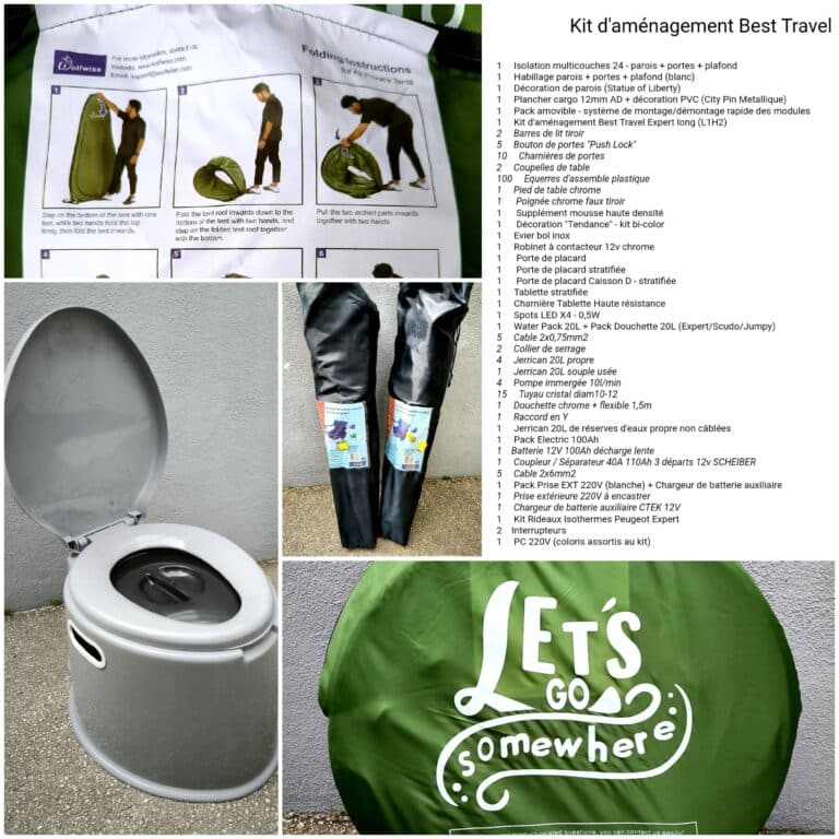 Kit de voyage multifonctionnel avec accessoires divers.