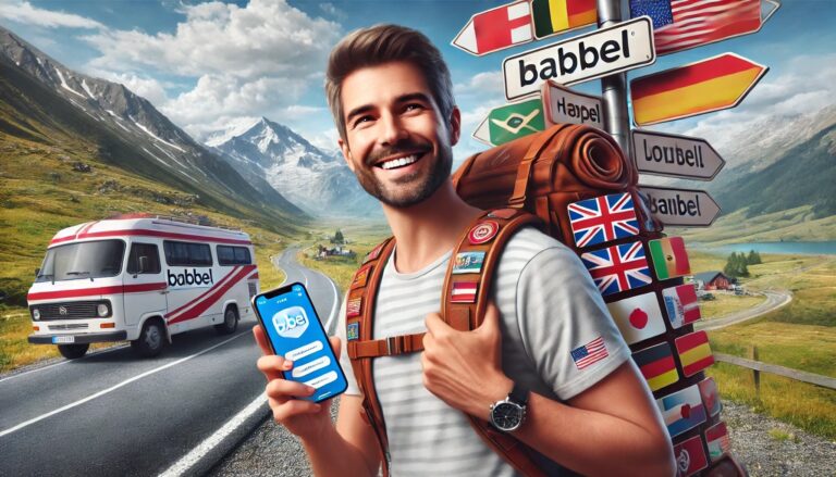 Homme souriant avec smartphone et sac à dos à patchs