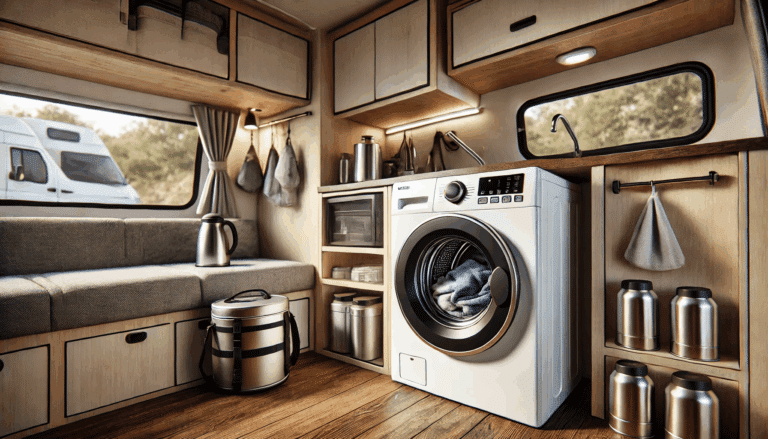 Intérieur moderne de camping-car avec lave-linge
