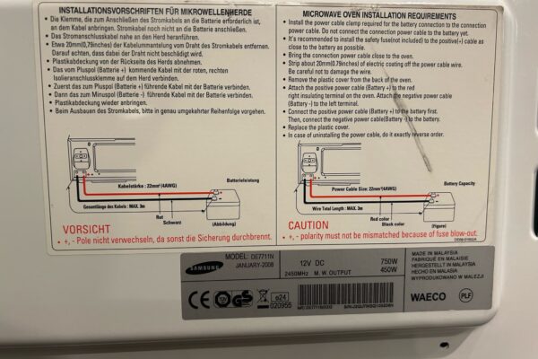 Istruzioni per l'installazione del microonde Samsung, dettagli tecnici