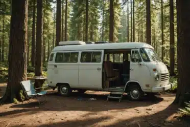 Fourgonnette vintage dans une forêt paisible