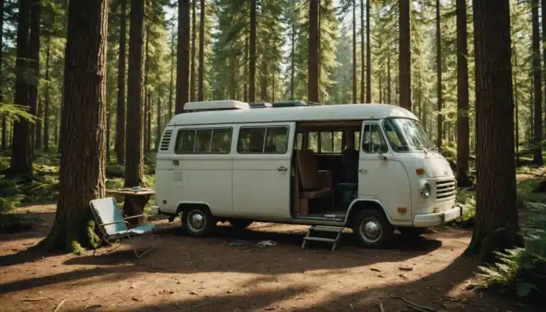 Fourgonnette vintage dans une forêt paisible
