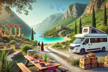 Camping-car près d'une côte grecque pittoresque