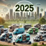 Parc de camping-cars futuristes dans ville éco-responsable 2025