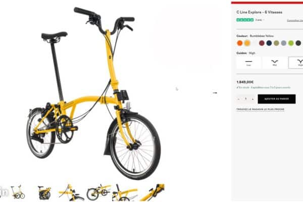 Vélo pliant jaune sur fond blanc