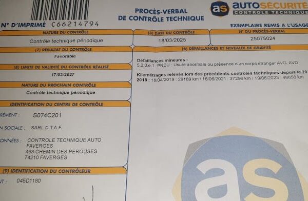 Document français de contrôle technique automobile