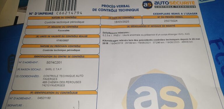 Document français de contrôle technique automobile