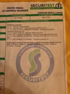 Procès-verbal de contrôle technique véhicule, Sécuritest