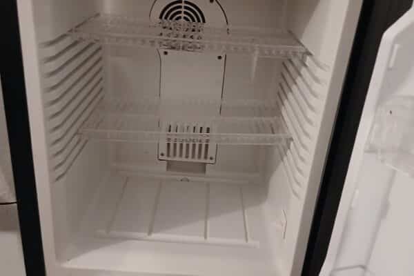 Vista interna del frigorifero aperto vuoto