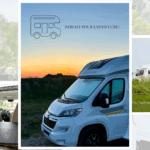 Camping-car moderne près d'un coucher de soleil