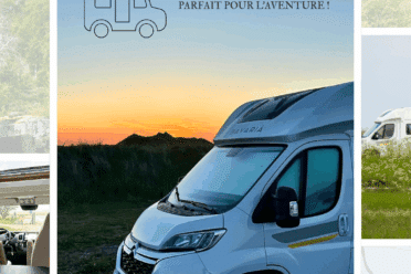 Camping-car moderne près d'un coucher de soleil