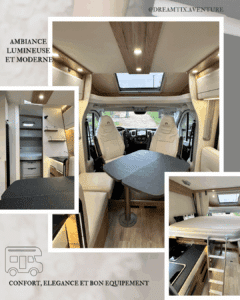 Intérieur moderne de camping-car lumineux et équipé