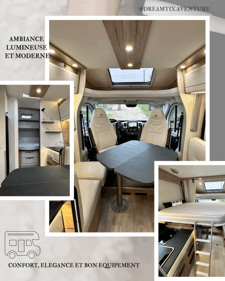 Intérieur moderne de camping-car lumineux et équipé