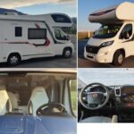 Camping-cars extérieur et intérieur, montagnes en arrière-plan