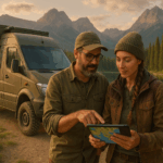 Couple planifiant un voyage avec une carte.