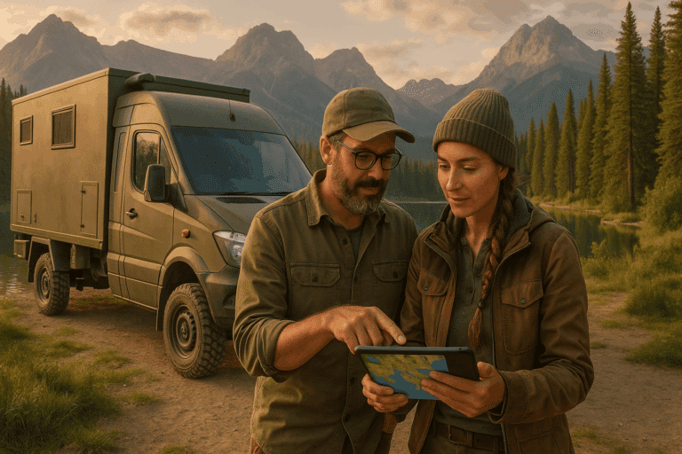 Couple planifiant un voyage avec une carte.