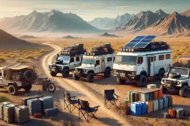 Véhicules tout-terrain en expédition dans le désert.