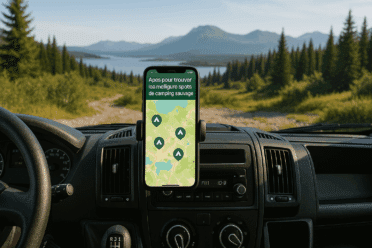 Carte de camping affichée dans un véhicule