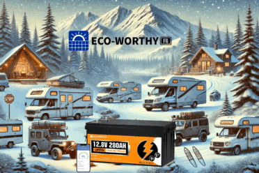 Camping hivernal avec véhicules et batterie Eco-Worthy.