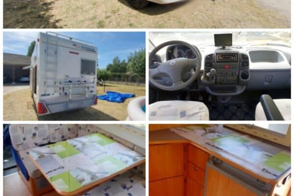 Wohnmobil weiß, geräumiger und ausgestatteter Innenraum.