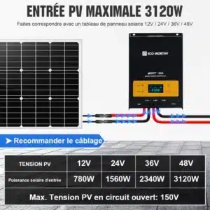 60A MPPT OLED Affichage Régulateur de Charge Solaire