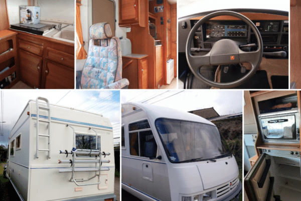 Intérieur et extérieur d’un camping-car aménagé