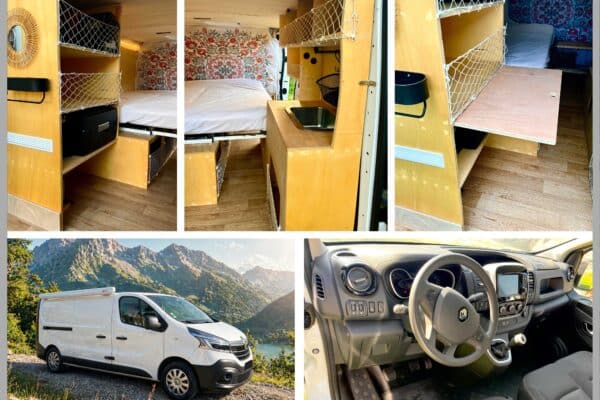 Fourgon aménagé avec lit et kitchenette compacte