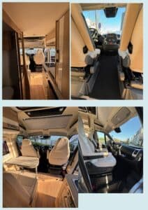 Intérieur de camping-car avec sièges pivotants et kitchenette