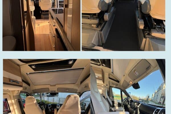 Intérieur de camping-car avec sièges pivotants et kitchenette