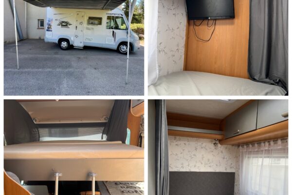 Camping-car avec auvent et couchages intérieurs